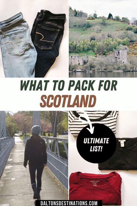 Scotland Rain, Travel List Packing, Scotland Clothes, What To Pack For Scotland, Pack For Scotland, What To Wear In Scotland, Traveling To Scotland, Scotland Outfit, Scotland Packing List