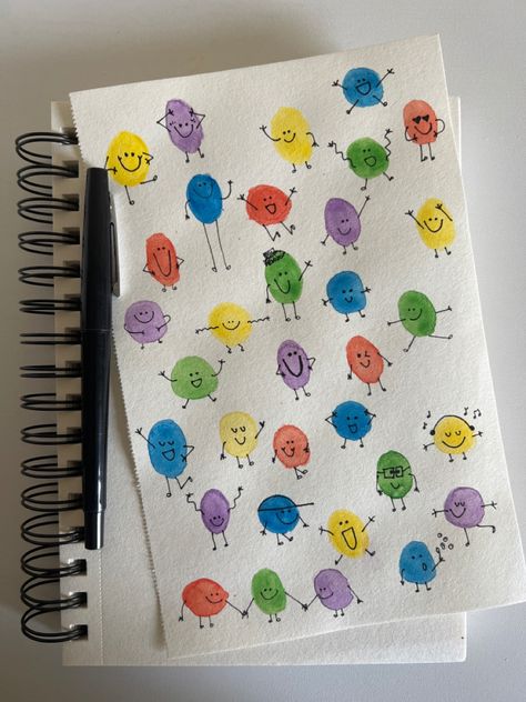 Thumb Painting, Fingerprint Art, Thumb Prints, Friend Crafts, Diy Journal Books, Creative Drawing Prompts, Handmade Paper Crafts, Handprint Art, Fun Easy Crafts