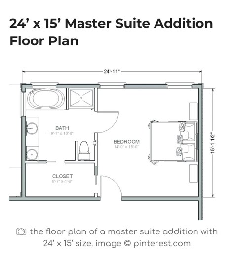 Small Master Bath Floor Plan, Master Suite With Patio, Master Bath Into Closet, Small Master Layout, 20 X 15 Master Suite, Family Room And Master Suite Addition, Primary Bathroom And Closet Floor Plan, Square Master Suite Layout, Bedroom Addition Ideas Layout Master Bath