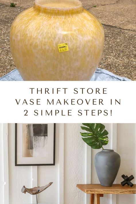 diy weathered vase makeover with paint Refinish Ceramic Vase, Spray Paint Vases Diy, Painting A Glass Vase, Textured Ceramic Vase, Spray Paint Glass Vases, Vase Makeover Diy, Glass Vase Makeover, Painting Glass Vases, Vase Makeover