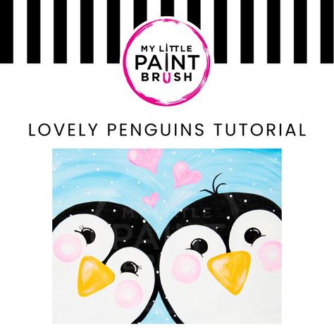 Free step by step tutorial! At home paint kit available on our website. Step By Step Painting For Kids, Penguin Painting Easy, Penguin Art For Kids, Paint Tutorials, Home Paint, Penguin Party, Penguin Art, Easy Canvas, Simple Canvas Paintings