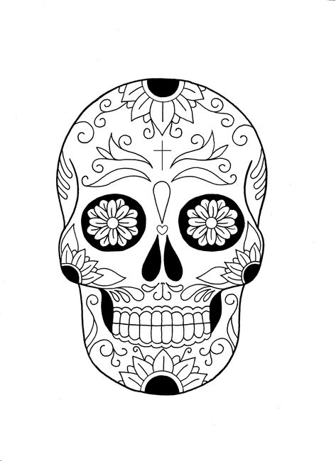 Sugar Skull Stencil, Draw Skull, Sugar Skull Drawing, Animal Stencil Art, Candy Drawing, Filigree Tattoo, Skull Stencil, Skull Flowers, Skull Coloring Pages