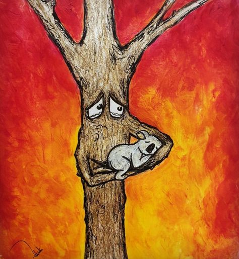 Forest Fire Poster, Deforestation Art, Koala Drawing, Earth Drawings, Koala Bears, Forest Drawing, Drawing Competition, Funny Paintings, Tree Artwork