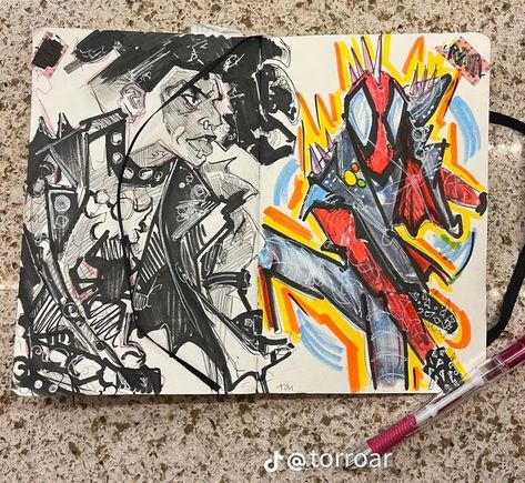 Across The Spider Verse Art Style, Spiderpunk Sketchbook, Spiderman Across The Spider Verse Sketch, Spiderverse Sketchbook, Spider Punk Art, Spiderverse Art Style, All Spiderman, Hobie Brown, Spider Punk