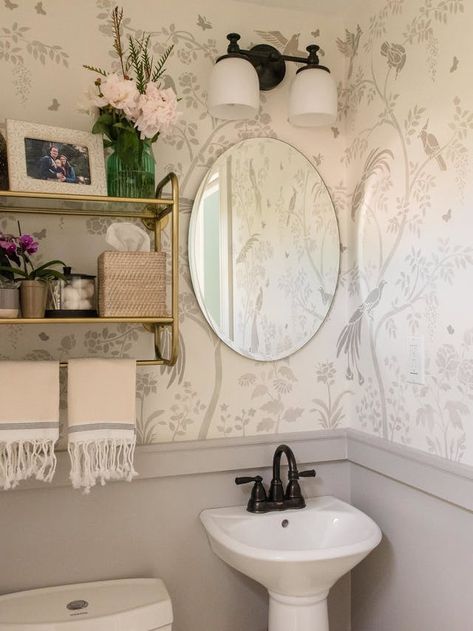 Bathroom Wallpaper Trends, Bathroom Stencil, Wall Stencils Diy, Accent Wall Stencil, Wall Stencil Patterns, Stencil Painting On Walls, Wall Stencil, Bathroom Wallpaper, Modern Farmhouse Decor