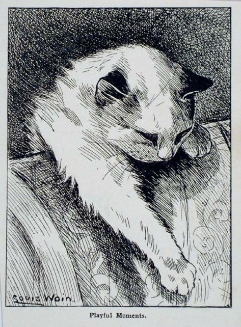 Louis Wain Cats, Louis Wain, Cat Sketch, Arte Sketchbook, Cats Illustration, Pen Art, Sketchbook Art Inspiration, Cat Illustration, Line Art Drawings