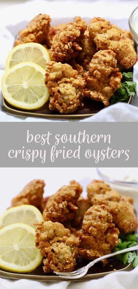 Pan Fried Oysters, Fried Oysters In Air Fryer, Oyster Fritters Recipes, Easy Oyster Recipes, Pan Fried Oysters Recipe, Fried Oysters Southern, Oyster Dinner, Fried Oysters Recipe, Cooked Oyster Recipes