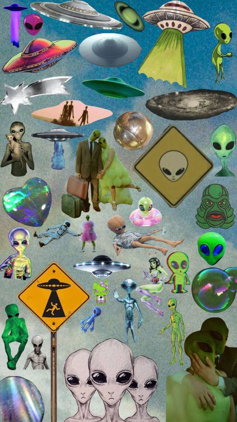 ALIENS👽🛸👾 Paul Alien, Alien Collage, Cryptid Hunting, 90s Alien, Alien Core, Alien Aesthetic, Collage Sheet, Fall 2024, Aliens