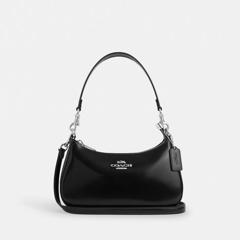 Teri Shoulder Bag BLACK Coach Black Bag, Sneakers Smart Casual, Smart Casual Boots, Coach Teri Shoulder Bag, Black Coach Bag, Heel Accessories, Silver Bags, Ring Bag, Large Wallet