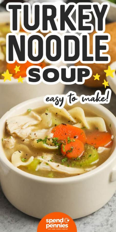 Turkey Noodle Soup Soups With Turkey Meat, How To Make Turkey Soup, Turkey Noodles Recipe, Turkey Noodle Soup Homemade, Turkey Soup Recipes Homemade, Homemade Turkey Noodle Soup, Turkey And Noodles Recipe, Turkey Soup Recipes, Homemade Turkey Soup