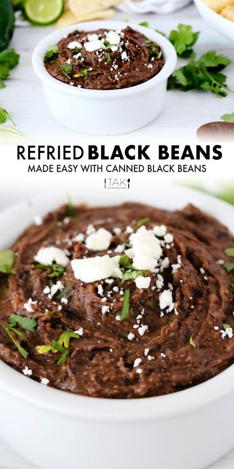 Refried Black Beans Recipe, Refries Black Beans Recipe, Homemade Refried Black Beans, Mexican Bean Salad, Refried Black Beans, Black Beans Recipe, Mexican Black Beans, Refried Beans Recipe, Fried Beans