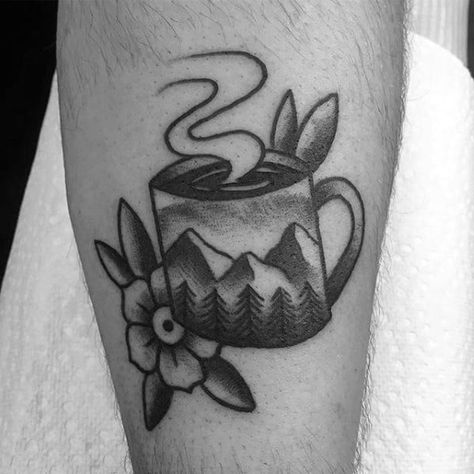 Top 101 Coffee Tattoo Ideas [2020 Inspiration Guide] Coffee Cup Tattoo, Cup Tattoo, Coffee Tattoo, Mom Tattoo Designs, Kunst Tattoos, Coffee Tattoos, Leg Tattoo Men, Traditional Tattoo Flash, Tattoo Parlors