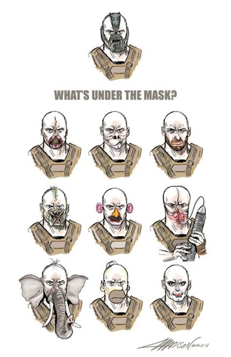 Bane, what's under the mask? Bane Mask, Bane Batman, Surgical Procedures, The Dark Knight Rises, Homer Simpson, Batman Art, Chuck Norris, Comic Collection, Nerd Geek