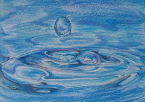 Water drop in pencil color. Colored Pencil Water Drawing, Water Pencil Colour Drawing, Colored Pencil Water, Best Watercolor Pencils, Water Drop Drawing, Pencil Colour Painting, Water Sketch, Drawing Tricks, Pencil Project