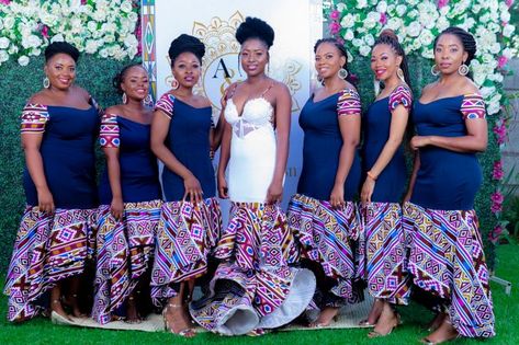 A Perfect Ndebele/Zulu Wedding Roora Squad Outfits Zimbabwe, Shona Traditional Attire Zimbabwe, Ndebele Print Outfits, Tsonga Traditional Dresses Weddings, Ndebele Bride, Xhosa Bridesmaid Dresses, Ndebele Wedding Dress, African Print Wedding Dress, African Bridesmaids