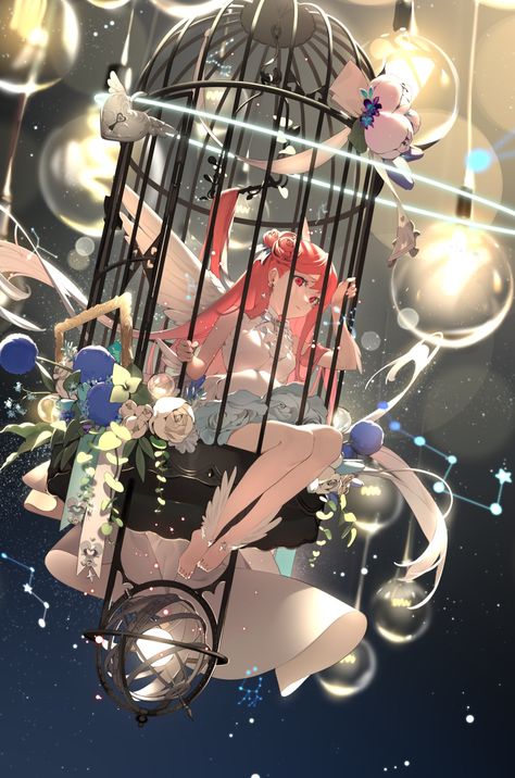 Bird Girl, Fantasy Aesthetic, Glass Birds, Anime Angel, Bird Cage, Girl Drawing, Art Reference Poses, Original Image, Great Artists