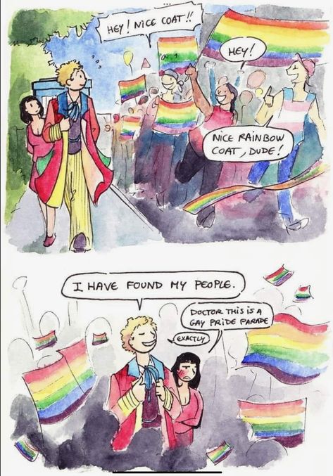 Rainbow Flags, 4 Panel Life, Doctor Who Funny, Draw Comics, Lgbt Humor, Lgbt Memes, Gay Pride Parade, Lgbtq Funny, Gay Memes