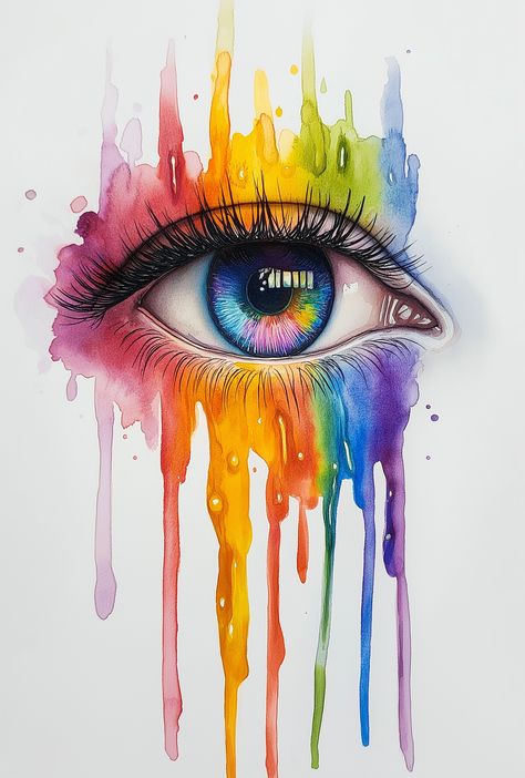 🎨✨ Dive into the vibrant world of emotions with this stunning watercolor painting! 🌈💧 An eye filled with wonder, shedding beautiful rainbow-colored tears, perfectly captures the essence of creativity and depth. Let the colorful drips inspire you to express your own feelings! 🌈❤️ #ArtLovers #Watercolor #ColorfulArt #EmotionalExpresssion #Inspiration... Painting An Eye, Watercolor Eyes, Vibrant Eyes, Eye Painting, Art Painting Gallery, Facial Features, Painting Gallery, Rainbow Art, Eye Art