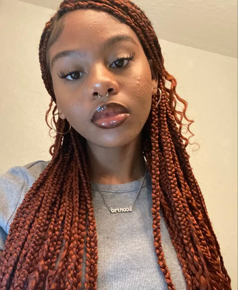 Red Ginger Box Braids, Ginger Ruby Braids, Goddess Braids With Color Red, Ginger Brown Box Braids, Ginger Red Knotless Braids, Maple Brown Box Braids, Ginger Red Braids For Black Women, Golden Brown Braids For Black Women, Ginger Braids Light Skin