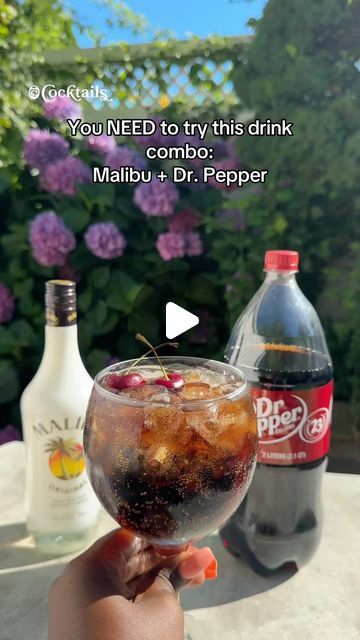 Cocktails (21+ to follow) on Instagram: "You need to try this combo: Malibu + Dr. Pepper! Mix it up & refresh your taste buds with this summer twist! Cheers to the perfect summer drink🥂🥥 #cocktails #combo #summersdrinks #malibu #drpepper #combodrinks #summercocktails #rum #soda" Dr Pepper And Malibu Rum, Dr Pepper Alcoholic Drinks, Dr Pepper Cocktail, Moscato Sangria, Happy Hour Food, Perfect Summer Drink, Malibu Rum, Soda Drinks, Alcohol Drinks