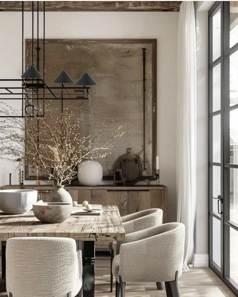 Modern Organic Dining, Modern Organic Dining Room, Organic Modern Dining, Organic Dining Room, Modern Organic Decor, Organic Modern Dining Room, Dining Room Table Centerpiece Ideas, Spanish Home Interior, Alpine Chic