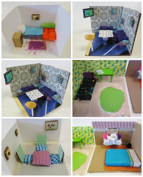 Bedroom Constructions Van Gogh Bedroom, Traveling Van, Bedroom Diorama, 3d Bedroom, Bedroom Paintings, 3d Art Projects, High School Lesson Plans, Middle School Lesson Plans, Sculpture Lessons