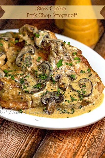 Slow Cooker Pork Chop Stroganoff | bakeatmidnite.com | #pork #stroganoff #slowcooker #crockpot Pork Chop Stroganoff, Stroganoff Slow Cooker, Pork Stroganoff, Summer Crockpot, Slow Cooker Pork Chops, Slow Cooker Recipe, Pork Dinner, Stroganoff Recipe, Crockpot Pork