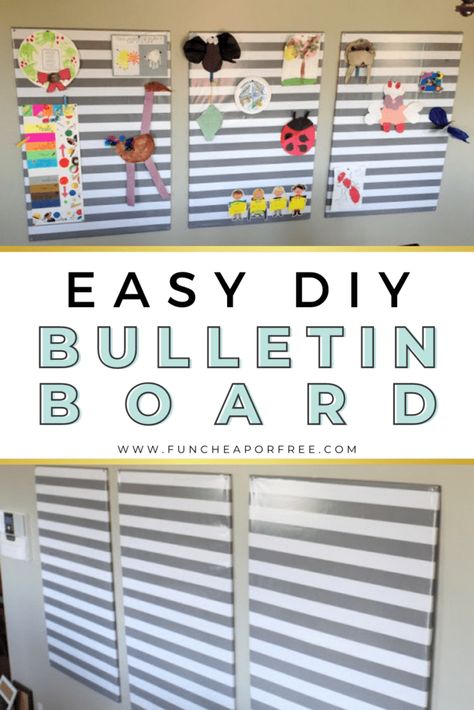 Easy DIY Bulletin Board That's Super Cheap! - Fun Cheap or Free Bulletin Board Diy, Display Kids Artwork, Cubicle Design, Cubicle Wall, Diy Bulletin Board, Displaying Kids Artwork, Diy Playroom, Preschool Art Projects, Chore Charts