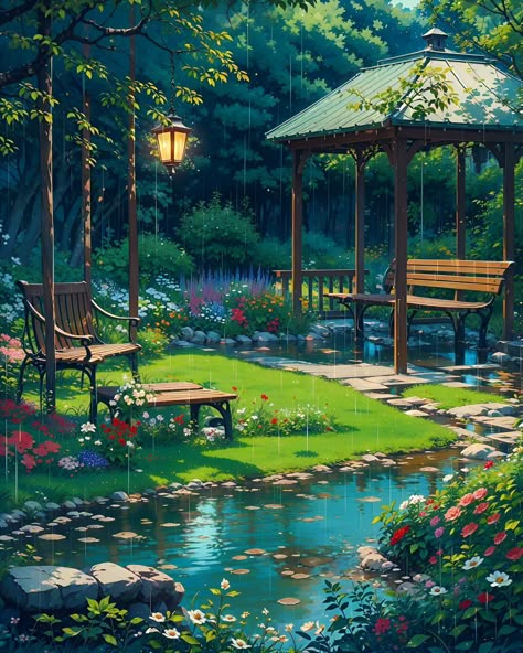 Garden Fantasy Art, Anime Garden, Cottage Paintings, Studio Ghibli Background, Episode Interactive Backgrounds, Landscape Painting Tutorial, Cottage Painting, Dreamy Artwork, Edgy Wallpaper