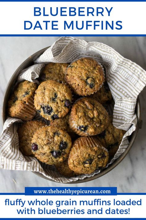 An overhead container of blueberry date muffins Low Cholesterol Desserts, Low Carb Low Cholesterol, Date Muffins, New Healthy Recipes, Almond Muffins, Breastfeeding Snacks, Healthy Blueberry Muffins, Berry Muffins, Baby Meals