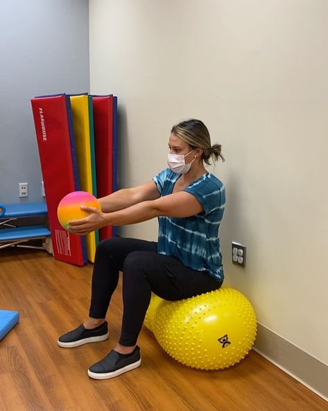 Dr. Nikki Galluzzo PT, DPT on Instagram: “LET’S KEEP ADDRESSING THE POOR POSTURE & LACK OF TRUNK ROTATION 👀 👀 👀⠀ ⠀ Try sitting on a stability ball and rotate side to side or perform…” Trunk Rotation Exercises, Rotation Exercises, Posture Correction Brace, Posture Stretches, Posture Correction Exercises, Pediatric Pt, Occupational Therapy Kids, Pediatric Physical Therapy, Occupational Therapy Activities