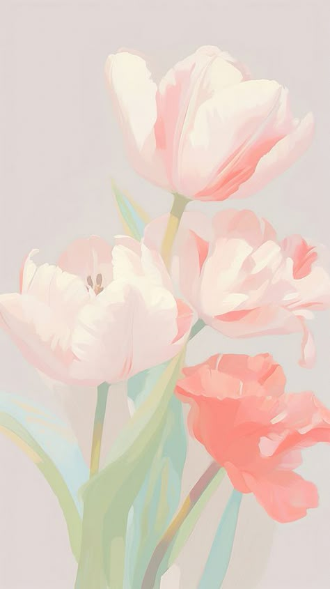 Tulip painting blossom flower. AI generated Image by rawpixel. | free image by rawpixel.com / Aew Colorful Widget Aesthetic, Tulips Lockscreen, Wallpaper Aesthetic Tulips, Bookmark Background, Backgrounds Painting, Tulip Illustration, Coloured Wallpaper, Pastel Tulips, Aesthetic Tulips