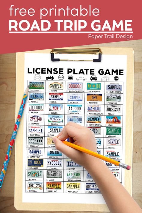 Print this free printable license plate game to play on a road trip with your kids and find all of the different state's license plates. License Plate Game Printable, License Plate Game, Car Ride Activities, Halloween Bingo Printable, Printable Road Trip Games, Road Trip Printables, Paper Trail Design, Beach Road Trip, Road Trip Activities