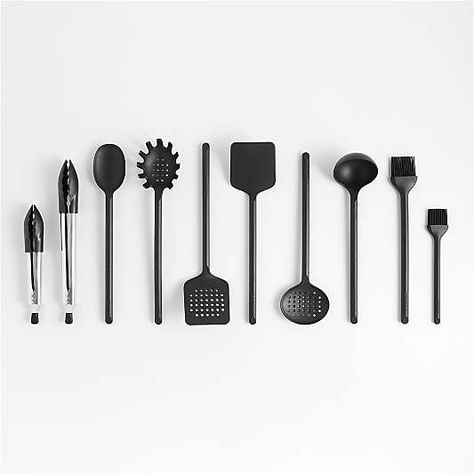 Black Utensils, Espresso Kitchen, Stainless Steel Measuring Cups, Kitchen Cookware Sets, Cooking Challenge, Glass Measuring Cup, Crate Barrel, Knife Block Set, Nesting Bowls