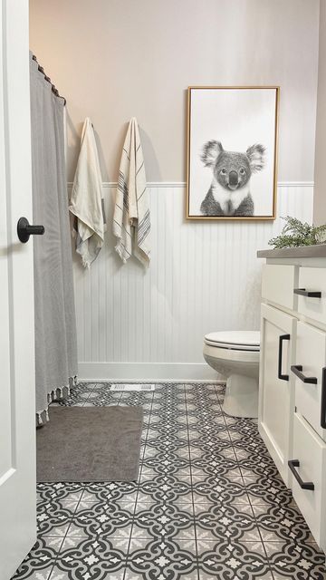 @lifewiththeneals on Instagram: "Just like that I was able to use my left over beadboard and give a little character this this kids bathroom. Have I convinced you yet to use beadboard paneling in your home? . . . #ryobination #ryobi #ryobipowertools #loweshomeimprovement #homegoodsfinds #homegoods #beforeandafterdecor #beforeandafterdiy #beadboard #beadboardwall #beadboardbathroom #easydiy #dareyoutodiy #farmhousecharm #midernfarmhouse #whiteaccentwall #accentwall #bathroomaccentwall" Bead Board Bathroom Walls, Bathroom With Beadboard Walls, Wallpaper And Beadboard, Beadboard Wall, Closet Wallpaper, Master Remodel, Bathroom 2024, Small Full Bathroom, Beadboard Bathroom