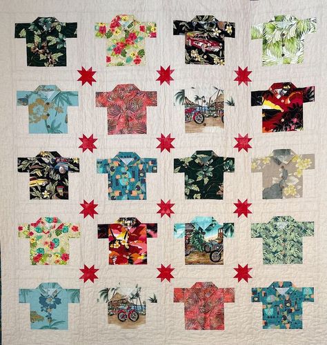 Hawaiian Shirt Quilt, Shirt Quilt Pattern, Hawaiian Fabric Quilt, Hawaiian Shirt Pattern, Hawaiian Quilt Patterns, Popular Patterns, Hawaiian Fabric, Hawaiian Quilt, Shirt Quilts