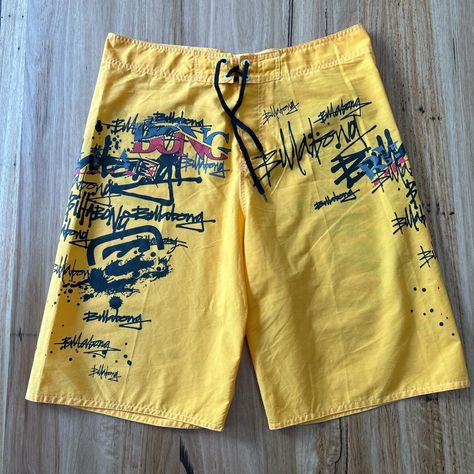 Vintage Y2K Billabong Board Shorts Tagged... - Depop Y2k Style Bottoms With Built-in Shorts For Summer, Y2k Board Shorts, Y2k Mid-rise Summer Shorts, Vintage Billabong, Retro Swim Trunks With Built-in Shorts, Outfits 2000s, Hoodie Oversize, Op Shop, Just Style