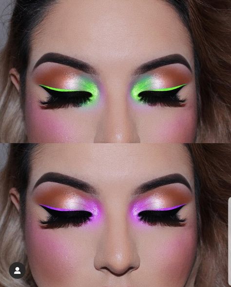 Jolanijolie Neon Glow Makeup Ideas, Neon Make Up Looks, Neon Makeup Ideas Eye, Neon Eyeshadow Looks, Neon Makeup Ideas, Neon Makeup, Carnival Makeup, Cute Eye Makeup, Rave Makeup