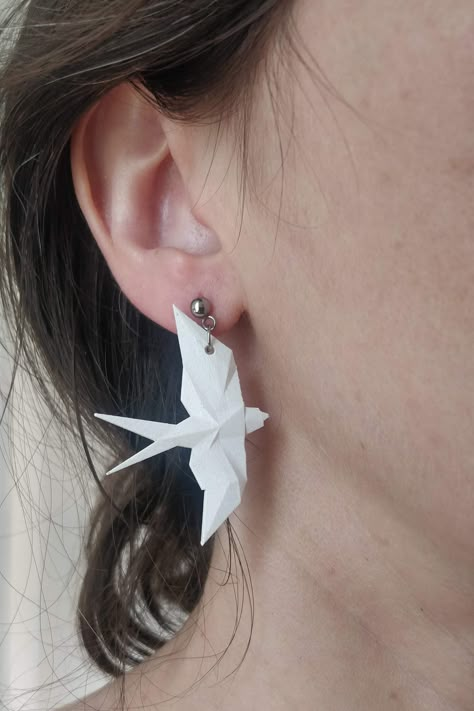 Lovingly earrings made from resin. Thanks for looking, any questions please message me! Origami Swallow, Origami Earrings, Geometric Bird, Origami Necklace, Geometric Origami, Paper Cutout Art, Origami Jewelry, Jewelry Minimalist, Paper Jewelry