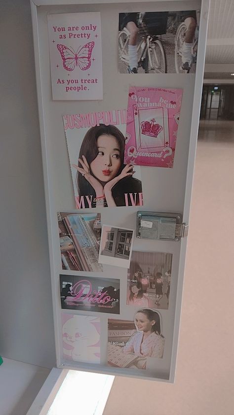 Korean Locker School, Locker Decor Aesthetic, Coquette Locker Decor, Cute School Locker Ideas, Kpop Locker Decor, Locker Design Ideas School, Aesthetic School Locker Decor, Coquette Locker Ideas, Decorating Lockers School