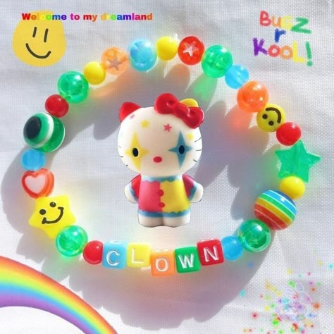 Kandi Jewelry, Pulseras Kandi, Clown Core, Kandi Inspo, Diy Kandi Bracelets, Pony Bead Bracelets, Diy Kandi, Beaded Braclets, Kandi Kid