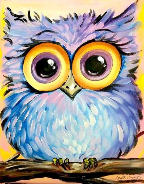 Bhuo Bird Paintings On Canvas, Wine And Canvas, Easy Canvas Painting, Owl Painting, Simple Acrylic Paintings, Night Painting, Dessin Adorable, Beginner Painting, Arte Animal