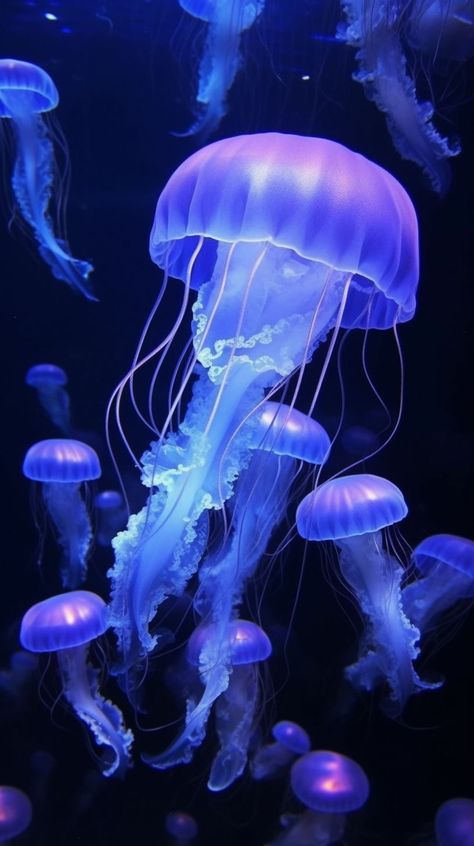 Real Jellyfish Wallpaper, Jellyfish Phone Wallpaper, Jelly Fish Digital Art, Jellyfishes Aesthetic, Jellyfish Aesthetic Art, Octopus Wallpaper Iphone, Jelly Fish Wallpaper Aesthetic, Blue Jellyfish Wallpaper, Jellyfish Aesthetic Wallpaper