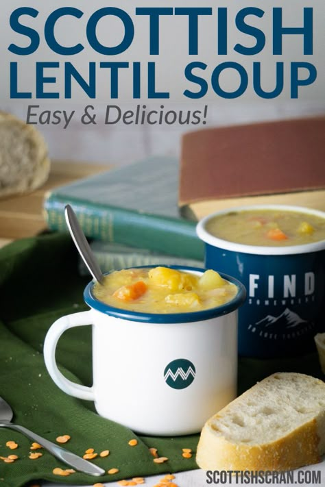 Lentil Ham Soup Recipe, Ham Hock And Lentil Soup, Scottish Lentil Soup Recipe, Scottish Potato Leek Soup, Scottish Landmarks, Scottish Tattie Soup, Ham Hock Soup, Vegetarian Lentil Soup, Oat Cake Recipes