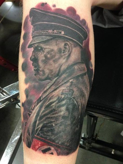 Dead Snow, Zombie Tattoo, German Tattoo, Zombie Tattoos, Erwin Rommel, Geniale Tattoos, Horror Tattoo, Portrait Tattoo, Zombie