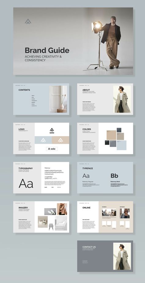 A minimal brand guide presentation layout with a clean and modern design. Perfect for showcasing your brand's style and Minimal Ppt Design, Minimal Presentation Layout, Minimal Portfolio Design, Minimal Presentation Design, Ppt Template Design, Profile Template, Presentation Design Layout, Brand Manual, Brand Presentation