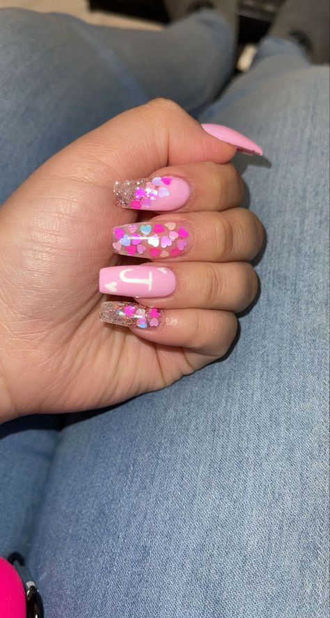 Nail Designs With J Initial, Valentines Nails Initials, Nails With A J Initial, Letter J Nails, Valentines Day Nails Initials, Pink Nails With Initials, J Nails Initial, Nails With J Initial, Cute Nails With Initials