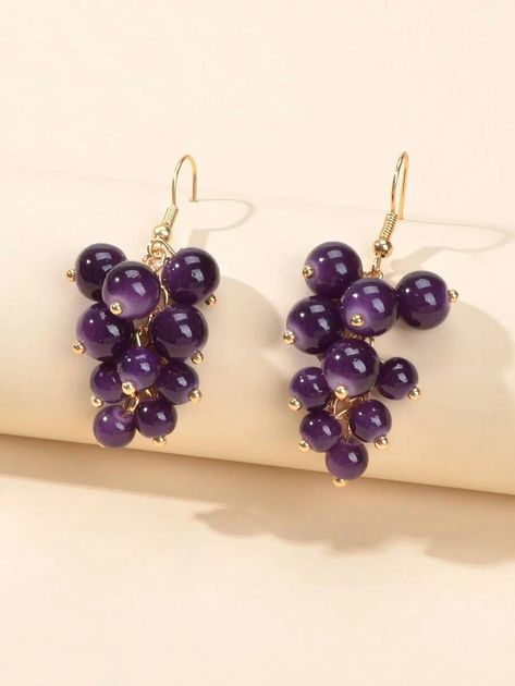 Grape Earrings, Purple Collar, Purple Grapes, Tassel Drop Earrings, Beaded Drop Earrings, Fish Hook Earrings, Purple Glass, Lovely Earrings, Beaded Tassels