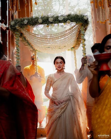 Aditi Rao Hydari and Siddharth tied the knot in Sabyasachi ensembles, at a 400-year-old Wanaparthy temple Aditi Rao Hydari, Bride Entry, Sabyasachi Bride, Aditi Rao, Bollywood Wedding, South Indian Wedding, South Indian Bride, India Fashion, Bollywood Stars