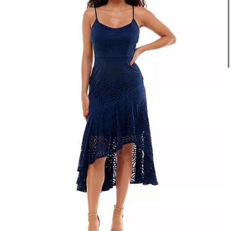 STUNNING dark blue Emerald Sundae dress. LIKE new. Size small Dark Blue Sundress, Formal Lace Dress, Blue Sundress, High Low Midi Dress, Midi Sundress, Scoop Neck Dress, Navy Midi Dress, Review Dresses, Necklines For Dresses